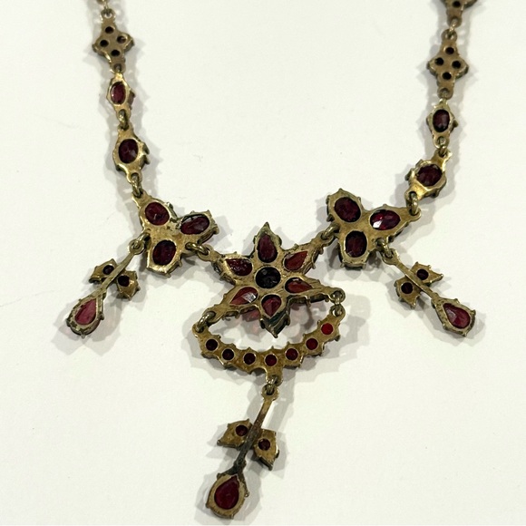 Vintage Red Garnet Bohemian Necklace & Screwback Earrings Set Victorian Revival - Picture 16 of 16